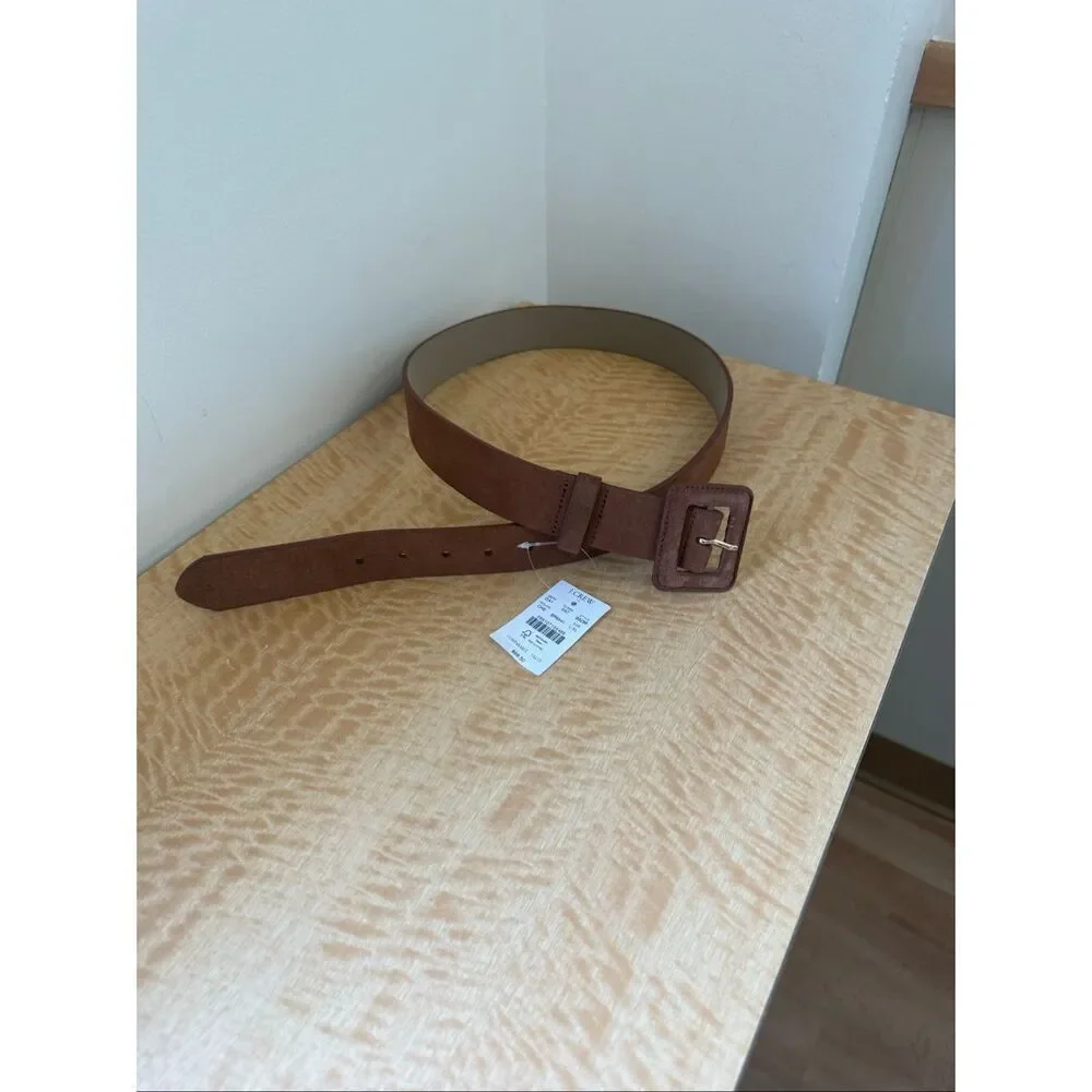 J.Crew Brown Wide Leather Belt Size L/XL Square Buckle Boho Minimalist